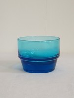 Régi türkiz kék vastag talpú üveg pohár, mécsestartó, kínáló