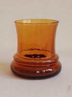 Régi sötét borostyán színű formába fújt dekor üveg váza mécsestartó tároló