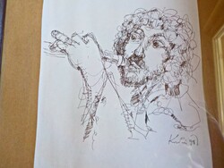 Tusrajz kép fa keretben ismeretlen szignóval