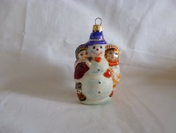 Retro style glass Christmas tree decoration - snowman with children!