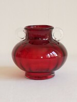 Old special beautiful deep dark crimson red red decor glass small vase with handles 9 cm
