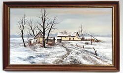 István Reinhardt (1936 - ) winter farm framed size 100x60cm