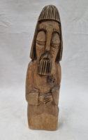 Old, hand-carved wooden statue, human figure, with w k monogram scratched into the bottom, 23.5 cm.