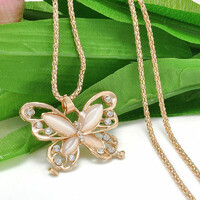 Nym39 - opal stone gold-colored butterfly pendant with necklace 40x30mm