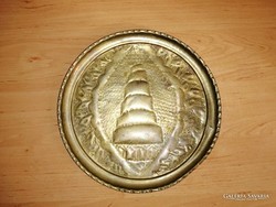 Réz falitányér - Bábel tornya - átm. 23,5 cm (n)