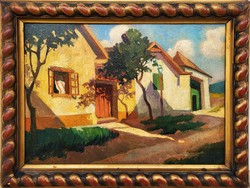 Pogány Ferenc (1886 - 1930) Napfényes Utca c. festménye Eredeti Garanciával!