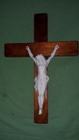 Antique farmhouse lacquered wooden crucifix with cross porcelain body 31 x 26 cm according to the pictures 2