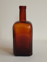 Antique old amber brown square liqueur or medicinal apothecary glass bottle flawless 19 cm