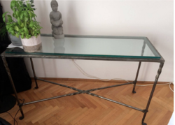 Vintage console table. Iron, with glass top.