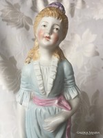 Régi, vintage biszkvit porcelán hölgy figura, porcelán baba, szobor, nipp
