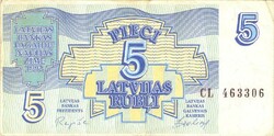5 rubel rubli 1992 Lettország 2.