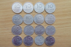 10 filléres, 15 db: 1977, 1979, 1982, 1984, 1986, 1987, 1989, 1990, 1992