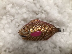 Antik, régi karácsonyfadísz, 8 cm-es aranyhal, hal
