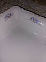 Zsolnay porcelán kék virágmintás köretes, kínáló tál, barokkos széllel