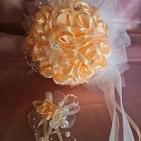 Wedding mcs44 - peach bridal bouquet with groom's pin