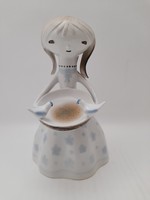 Aquincum aquazur Hamupipőke, tálas lány,  porcelán figura, Ősz Szabó Antónia, 18 cm