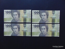Indonézia 4 darab 1000 rupia sorszámkövető - hajtatlan bankjegyek