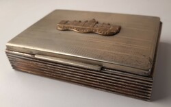 Retro alpakka cigaretta kínáló doboz, Parlament dísszel, cigaretta tartó