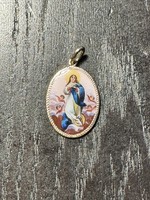 Szűz Mária medál porcelán kép 14k-os arany keretben