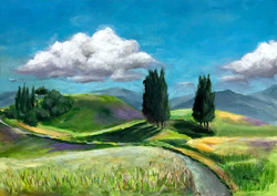 Italian hills - framed acrylic painting - 29.5 x 42 cm