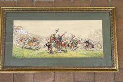 András Balajti: battle scene 1954 51x89.5cm!!