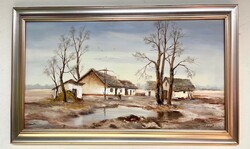 István Reinhardt (1936 - ) farmyard framed 103x63cm