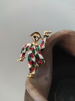 Gold-colored clown brooch with enamel decoration