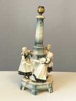 3 Girl round dance antique painted faience table lamp