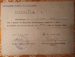 1945. Rare certificate of Stalin's partisan brigade, for a Hungarian person