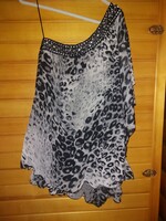 Half-shoulder leopard print one-sleeved tunic, mini dress l. Bust: 52cm.