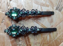 Antique green stone hair clip
