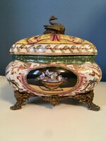 Antik porcelán-réz bonbonier (1895)