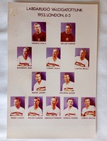 Postcard of our national football team 1953 London 6:3 clean gold team