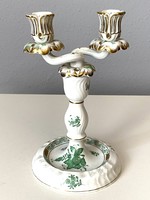 Green Apponyi 2-part pedestal candle holder Herend porcelain painted decorative object 22 cm