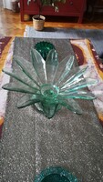 Nagy zöld margaréta talpas üvegtál, asztalközép 40 cm