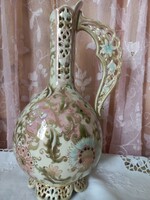 Antique, 140-year-old Zsolnay jug with Persian pattern, family seal
