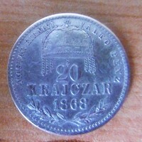 Ezüst 20 Krajcár T1-2 1868 Magyar Állami Váltópénz Certivel