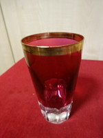 Pink, gold-rimmed, thick-bottomed glass cup, height 13 cm. Jokai.