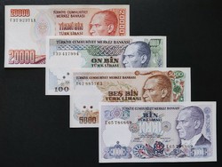 Törökország 1.000 - 5.000 - 10.000 - 20.000 Lirasi / Lira, UNC bankjegyek