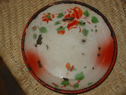 Red floral enameled enamel bowl with crowned coat of arms 'budafok'