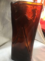 Special, tall, amber colored cast glass vase - n18