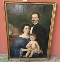 Giant antique Biedermeier noble family portrait oil on canvas painting 116 x 84 cm