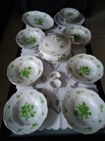 Antique green Zsolnay porcelain tableware with Meissen flower pattern, with green shield seal!