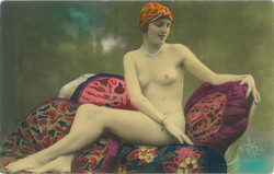1929 – Francia, művészi, erotikus képeslap. Színezett fotólap.