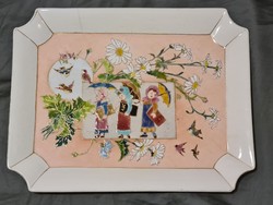 Antique unique, hand-painted earthenware tray from 1892