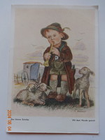 Old graphic greeting card: the little shepherd (drawing by Arnulf Erich Stegmann) - postal clerk
