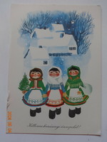 Old graphic New Year's greeting card, drawing by Károly Kecskeméty - postal clerk