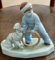 Zsolnay porcelán SINKÓ  karikás fiú kutyával
