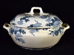 Around 1880-1890 French longwy antique faience covered bowl with water lily pattern!