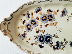 Zsolnay porcelain serving and cake plate with cornflower pattern, gold rim